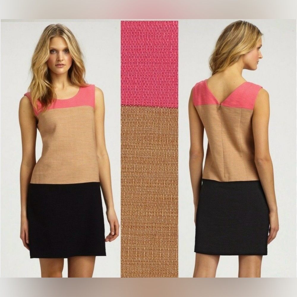 DKNY Women’s Sleeveless Canel/Coral Pink/Black Color Block Tunic Sheath. Size 4